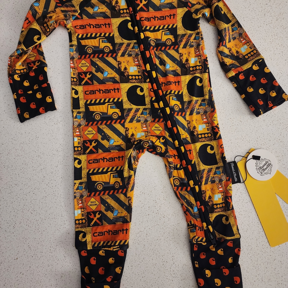 Carhartt Kids Orange and Black Construction Footie
